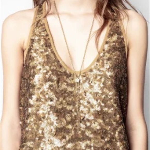 ZADIG & VOLTAIRE ! sequined gold tank top - Picture 1 of 8